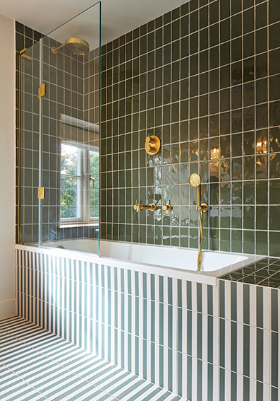 Green and white bathroom tiles